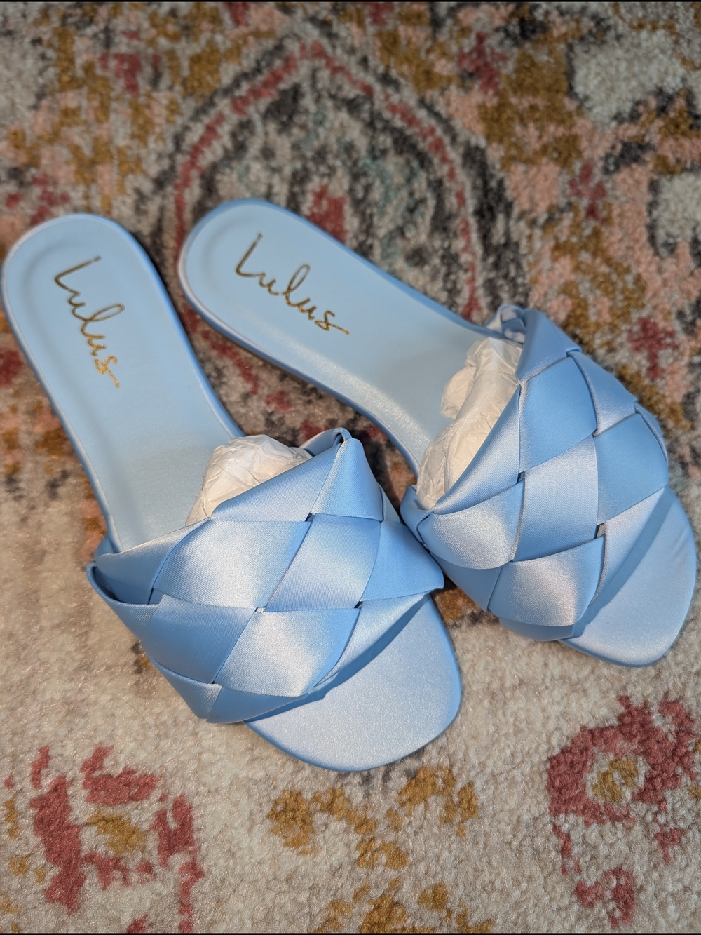 Lulu's Women's 7.5 Light Blue Braided Satin Slide Sandals Bride Flats Formal